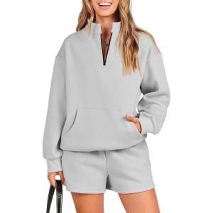 imageANRABESS Women 2 Piece Outfits Sweatshirt Shorts Sets 2024 Oversized Casual Lounge Sweat Set Sweatsuit Workout TracksuitLight Gray