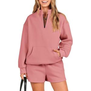 imageANRABESS Women 2 Piece Outfits Sweatshirt Shorts Sets 2024 Oversized Casual Lounge Sweat Set Sweatsuit Workout TracksuitPeach