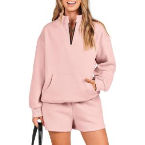 imageANRABESS Women 2 Piece Outfits Sweatshirt Shorts Sets 2024 Oversized Casual Lounge Sweat Set Sweatsuit Workout TracksuitPink