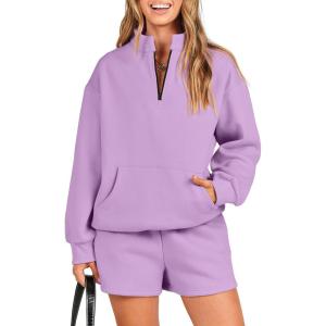 imageANRABESS Women 2 Piece Outfits Sweatshirt Shorts Sets 2024 Oversized Casual Lounge Sweat Set Sweatsuit Workout TracksuitPurple