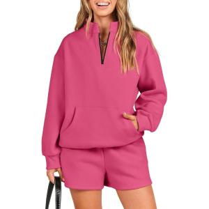 imageANRABESS Women 2 Piece Outfits Sweatshirt Shorts Sets 2024 Oversized Casual Lounge Sweat Set Sweatsuit Workout TracksuitRed