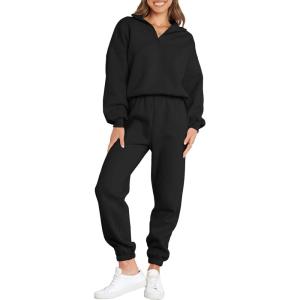 imageANRABESS Women 2 Piece Outfits Sweatsuit Oversized Half Zip Sweatshirt Jogger Sweatpants Tracksuit Lounge Set 2024 ClothesBlack