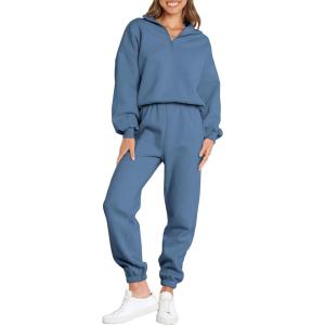 imageANRABESS Women 2 Piece Outfits Sweatsuit Oversized Half Zip Sweatshirt Jogger Sweatpants Tracksuit Lounge Set 2024 ClothesBlue
