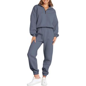 imageANRABESS Women 2 Piece Outfits Sweatsuit Oversized Half Zip Sweatshirt Jogger Sweatpants Tracksuit Lounge Set 2024 ClothesDark Grey