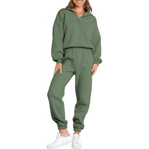 imageANRABESS Women 2 Piece Outfits Sweatsuit Oversized Half Zip Sweatshirt Jogger Sweatpants Tracksuit Lounge Set 2024 ClothesDeep Green