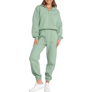 imageANRABESS Women 2 Piece Outfits Sweatsuit Oversized Half Zip Sweatshirt Jogger Sweatpants Tracksuit Lounge Set 2024 ClothesGreen