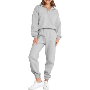 imageANRABESS Women 2 Piece Outfits Sweatsuit Oversized Half Zip Sweatshirt Jogger Sweatpants Tracksuit Lounge Set 2024 ClothesGrey