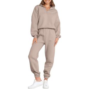 imageANRABESS Women 2 Piece Outfits Sweatsuit Oversized Half Zip Sweatshirt Jogger Sweatpants Tracksuit Lounge Set 2024 ClothesLight Khaki