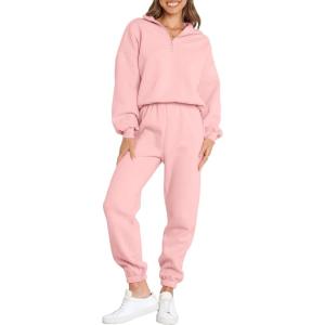 imageANRABESS Women 2 Piece Outfits Sweatsuit Oversized Half Zip Sweatshirt Jogger Sweatpants Tracksuit Lounge Set 2024 ClothesLight Pink
