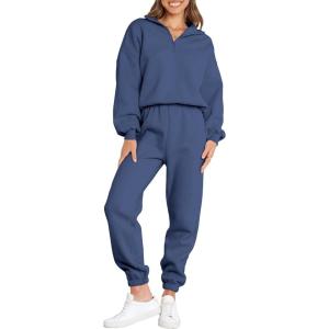 imageANRABESS Women 2 Piece Outfits Sweatsuit Oversized Half Zip Sweatshirt Jogger Sweatpants Tracksuit Lounge Set 2024 ClothesNavy Blue