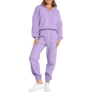 imageANRABESS Women 2 Piece Outfits Sweatsuit Oversized Half Zip Sweatshirt Jogger Sweatpants Tracksuit Lounge Set 2024 ClothesPurple