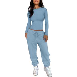 imageANRABESS Womens 2 Piece Sweatsuits Long Sleeve Tight Shirt Tops Joggers Fleece Sweatpants Sets 2024 Fall Sweat Lounge OutfitsGray Blue