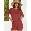 imageANRABESS Women Summer 2 Piece Outfits Knit Short Sets Casual Sweater Top ampamp Shorts Matching Lounge Set 2025 Beach ClothesRust