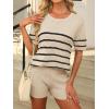 imageANRABESS Women Summer 2 Piece Outfits Knit Short Sets Casual Sweater Top ampamp Shorts Matching Lounge Set 2025 Beach ClothesStriped Beige