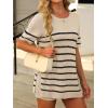 imageANRABESS Women Summer 2 Piece Outfits Knit Short Sets Casual Sweater Top ampamp Shorts Matching Lounge Set 2025 Beach ClothesStriped Beige