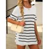imageANRABESS Women Summer 2 Piece Outfits Knit Short Sets Casual Sweater Top ampamp Shorts Matching Lounge Set 2025 Beach ClothesStriped Black