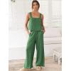 imageANRABESS Womens 2 Piece Outfits Linen Pants Jumpsuit Matching Lounge Set Casual Summer Beach Vacation Trendy Clothes Grass Large
