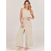 imageANRABESS Womens Summer 2 Piece Outfits Sleeveless Crop Top Tank and Wide Leg Pants Linen Jumpsuit Beach Vacation SetsApricot