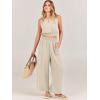 imageANRABESS Womens Summer 2 Piece Outfits Sleeveless Crop Top Tank and Wide Leg Pants Linen Jumpsuit Beach Vacation SetsApricot