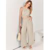 imageANRABESS Womens Summer 2 Piece Outfits Sleeveless Crop Top Tank and Wide Leg Pants Linen Jumpsuit Beach Vacation SetsApricot