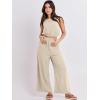 imageANRABESS Womens Summer 2 Piece Outfits Sleeveless Crop Top Tank and Wide Leg Pants Linen Jumpsuit Beach Vacation SetsApricot