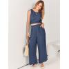 imageANRABESS Womens Summer 2 Piece Outfits Sleeveless Crop Top Tank and Wide Leg Pants Linen Jumpsuit Beach Vacation SetsDeep Blue