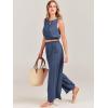 imageANRABESS Womens Summer 2 Piece Outfits Sleeveless Crop Top Tank and Wide Leg Pants Linen Jumpsuit Beach Vacation SetsDeep Blue