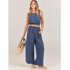 imageANRABESS Womens Summer 2 Piece Outfits Sleeveless Crop Top Tank and Wide Leg Pants Linen Jumpsuit Beach Vacation SetsDeep Blue