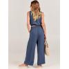 imageANRABESS Womens Summer 2 Piece Outfits Sleeveless Crop Top Tank and Wide Leg Pants Linen Jumpsuit Beach Vacation SetsDeep Blue