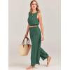 imageANRABESS Womens Summer 2 Piece Outfits Sleeveless Crop Top Tank and Wide Leg Pants Linen Jumpsuit Beach Vacation SetsGreen