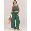 imageANRABESS Womens Summer 2 Piece Outfits Sleeveless Crop Top Tank and Wide Leg Pants Linen Jumpsuit Beach Vacation SetsGreen