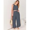 imageANRABESS Womens Summer 2 Piece Outfits Sleeveless Crop Top Tank and Wide Leg Pants Linen Jumpsuit Beach Vacation SetsGrey