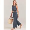 imageANRABESS Womens Summer 2 Piece Outfits Sleeveless Crop Top Tank and Wide Leg Pants Linen Jumpsuit Beach Vacation SetsGrey
