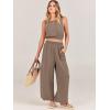 imageANRABESS Womens Summer 2 Piece Outfits Sleeveless Crop Top Tank and Wide Leg Pants Linen Jumpsuit Beach Vacation SetsKhaki