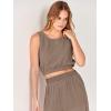 imageANRABESS Womens Summer 2 Piece Outfits Sleeveless Crop Top Tank and Wide Leg Pants Linen Jumpsuit Beach Vacation SetsKhaki