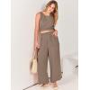 imageANRABESS Womens Summer 2 Piece Outfits Sleeveless Crop Top Tank and Wide Leg Pants Linen Jumpsuit Beach Vacation SetsKhaki