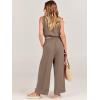imageANRABESS Womens Summer 2 Piece Outfits Sleeveless Crop Top Tank and Wide Leg Pants Linen Jumpsuit Beach Vacation SetsKhaki