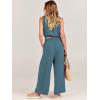 imageANRABESS Womens Summer 2 Piece Outfits Sleeveless Crop Top Tank and Wide Leg Pants Linen Jumpsuit Beach Vacation SetsLake