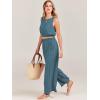 imageANRABESS Womens Summer 2 Piece Outfits Sleeveless Crop Top Tank and Wide Leg Pants Linen Jumpsuit Beach Vacation SetsLake