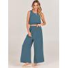imageANRABESS Womens Summer 2 Piece Outfits Sleeveless Crop Top Tank and Wide Leg Pants Linen Jumpsuit Beach Vacation SetsLake