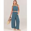 imageANRABESS Womens Summer 2 Piece Outfits Sleeveless Crop Top Tank and Wide Leg Pants Linen Jumpsuit Beach Vacation SetsLake