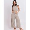 imageANRABESS Womens Summer 2 Piece Outfits Sleeveless Crop Top Tank and Wide Leg Pants Linen Jumpsuit Beach Vacation SetsLight Grey