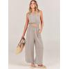 imageANRABESS Womens Summer 2 Piece Outfits Sleeveless Crop Top Tank and Wide Leg Pants Linen Jumpsuit Beach Vacation SetsLight Grey