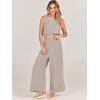 imageANRABESS Womens Summer 2 Piece Outfits Sleeveless Crop Top Tank and Wide Leg Pants Linen Jumpsuit Beach Vacation SetsLight Grey