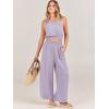imageANRABESS Womens Summer 2 Piece Outfits Sleeveless Crop Top Tank and Wide Leg Pants Linen Jumpsuit Beach Vacation SetsLight Purple