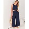 imageANRABESS Womens Summer 2 Piece Outfits Sleeveless Crop Top Tank and Wide Leg Pants Linen Jumpsuit Beach Vacation SetsNavy Blue