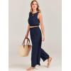 imageANRABESS Womens Summer 2 Piece Outfits Sleeveless Crop Top Tank and Wide Leg Pants Linen Jumpsuit Beach Vacation SetsNavy Blue