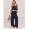imageANRABESS Womens Summer 2 Piece Outfits Sleeveless Crop Top Tank and Wide Leg Pants Linen Jumpsuit Beach Vacation SetsNavy Blue