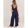 imageANRABESS Womens Summer 2 Piece Outfits Sleeveless Crop Top Tank and Wide Leg Pants Linen Jumpsuit Beach Vacation SetsNavy Blue
