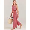 imageANRABESS Womens Summer 2 Piece Outfits Sleeveless Crop Top Tank and Wide Leg Pants Linen Jumpsuit Beach Vacation SetsPeach
